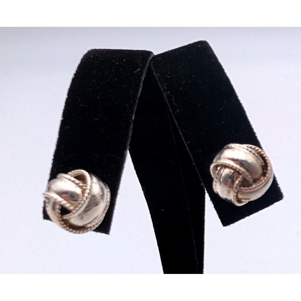 Vintage Sterling Silver Love Knot Stud Earrings Textured Rope Twist Design
